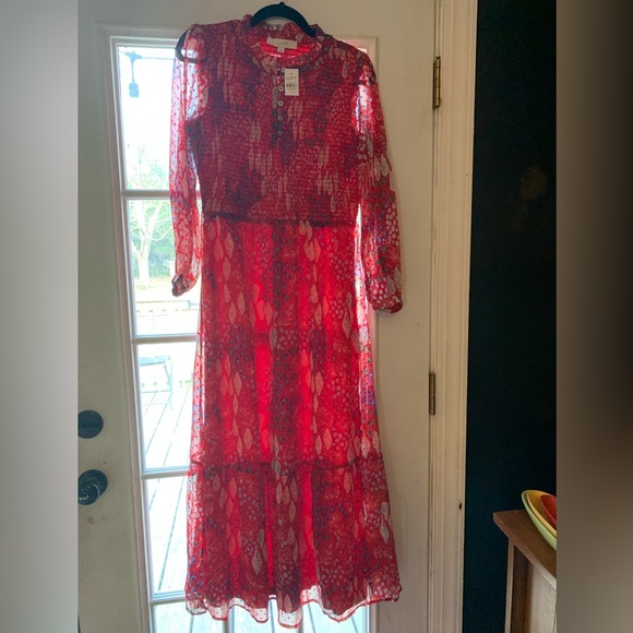 Loft Long Sleeve Maxi Dress Red Size 4 - Picture 3 of 3